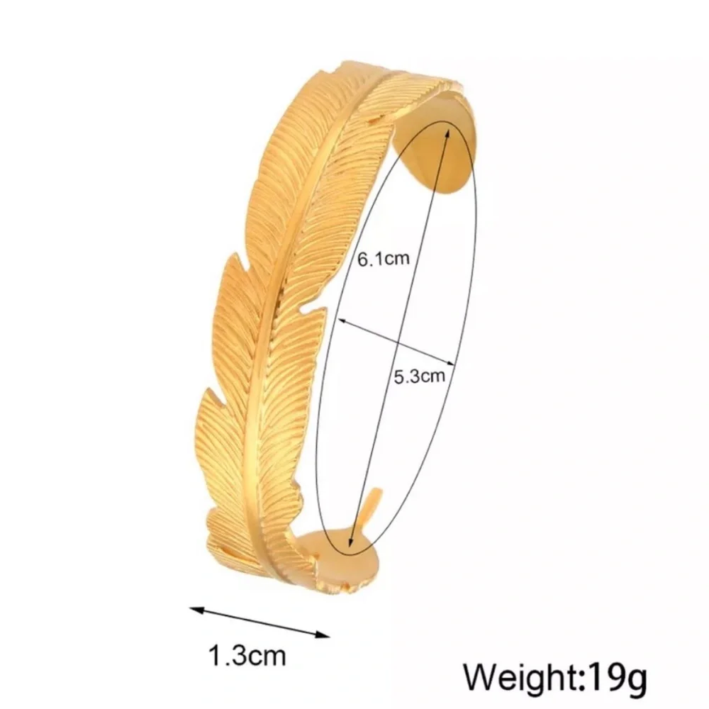 NEW LEAF BANGLE CUFF 18K GOLD BRACELET, NICE BRACELET, CUTE BRACELET - Picture 7 of 7